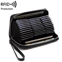 Boshiho dompet wanita anti-maling, dompet panjang kulit ritsleting RFID