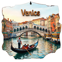 Aimant de réfrigérateur personnalisé en bois découpé au laser 3D, souvenir de Venise, Gondole et Pont Rialto, Italie, vente en gros, décoration magnétique pour réfrigérateur