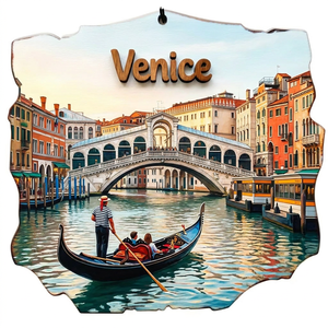 Aimant de réfrigérateur personnalisé en bois découpé au laser 3D, souvenir de <span class=keywords><strong>Venise</strong></span>, Gondole et Pont Rialto, Italie, vente en gros, décoration magnétique pour réfrigérateur - Product Image 1