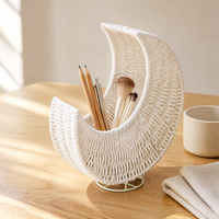 Panier lune blanche tressé à la main, organisateur de bureau en osier, rangement, décoration maison et bureau, vente en gros OEM, panier lune croissante