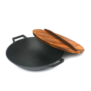 Utensilios de Cocina de Hierro Fundido Antiadherentes de Diseño Clásico, <span class=keywords><strong>Wok</strong></span> de Hierro Fundido Precurado con Doble Asa para Cocinar en Casa - Product Image 4