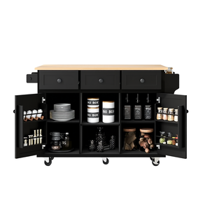 DB Modern Kitchen Cart Rubber Wood Drop-Leaf 3 Drawers 6 Shelves with <b>Wheels</b> Storage <b>Cabinet</b> Island - Product Image 1