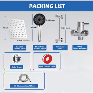 Ensemble de douche en acier inoxydable avec pommeau de pluie carré et douchette à main 3 vitesses, finition chromée anti-corrosion - Product Image 3