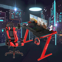 Bureau de jeu RGB carré professionnel moderne de grande taille avec chaise extensible, bureau de jeu carré pour PC et jeux de console