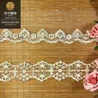LEIXUSI 10cm Dentelle en coton bicolore à maille, broderie fil doré pour accessoires de robe de poupée vintage, ourlet et poignets