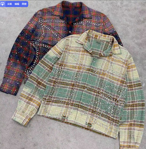 Chemise Homme Populaire à Carreaux, Manches Longues, Col Montant, Ornée de Strass et de Cristaux, Style Street Hip-hop <span class=keywords><strong>Rap</strong></span> - Product Image 1