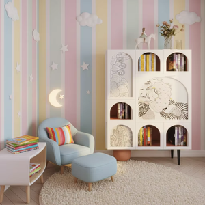 ตู้หนังสือโมดูลาร์ลายกราฟฟิตีศิลปะสมัยใหม่ ตู้เก็บของแบบเปิด สำหรับตกแต่งสตูดิโอศิลปะ<span class=keywords><strong>เด็ก</strong></span>บูติกและเลานจ์<span class=keywords><strong>คาเฟ่</strong></span>พรีเมียม - Product Image 2