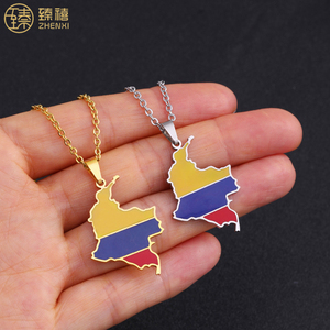 Zhenzxi-collar de acero inoxidable 2022 chapado en oro de 18K, resistente al goteo de aceite, colgante del mapa de Colombia para mujeres y hombres - Product Image 2