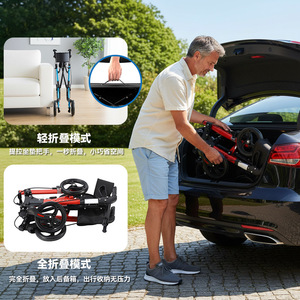 Chariot de courses à quatre roues en alliage d'aluminium avec fonction pliable pour personnes âgées, utilisation en extérieur, bleu lac - Product Image 3