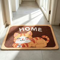 Paillasson tissé motif chat de dessin animé mignon, avec inscription HOME, antidérapant, absorbant, thème animalier, pour décoration intérieure, entrée de porte.