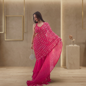 สินค้ามาใหม่ TENNECY ผ้า Foux Gorgette ปักดิ้นลายฉลุ งานปักเลื่อม ทรง Fishcut Lahenga Saree แห้งเร็ว ใส่ได้สองด้าน สำหรับผู้หญิง งานแต่งงาน งานเทศกาล - Product Image 1