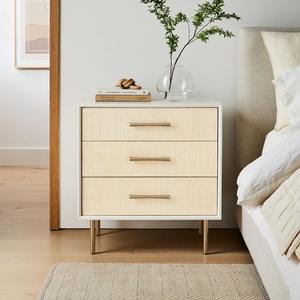 Custom Modern Minimalist <b>Oak</b> Wood <b>Bedside</b> Table with Three <b>Drawers</b> Durable Storage Adjustable Extendable Features Home Furniture - Product Image 1