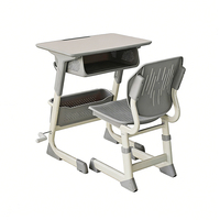 Ensembles de chaises et bureaux d'école modernes durables en gros, 2 tiroirs, cadre métallique, plateau en bois, hauteur réglable pour salles de classe