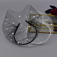 Voile de mariée sexy noir et blanc pour femme, avec strass brillants, en maille, coiffe de mariage, voile cage à oiseaux, bandeaux