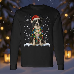 Camiseta de manga larga con diseño de perro Border Collie, luces navideñas, Papá Noel, para amantes de los perros - Product Image 4
