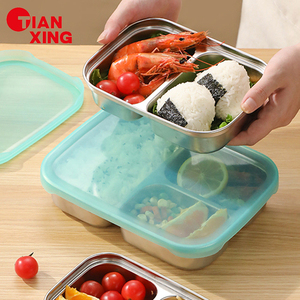 TIANXING Factory Direct Bandeja de comida de <span class=keywords><strong>3</strong></span> compartimentos SUS Bandeja de acero inoxidable para servir alimentos con tapas - Product Image 1