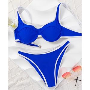Conjunto de bikini 3D personalizado para mujer, de dos piezas, con aros, bloques de color, corte alto, espalda descubierta, tanga de cristal, traje de baño, ropa de playa - Product Image 1