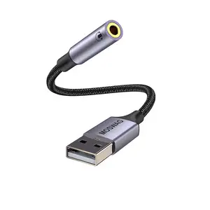 USB to 오디오 잭 어댑터 외부 사운드 카드 잭 USB 오디오 커넥터 (3.5mm Aux 어댑터 포함)