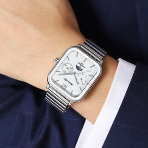 Reloj de Pulsera de Cuarzo para Hombre, Minimalista, Cuadrado, Estilo Antiguo, Retro, de Acero Inoxidable, con Fase Lunar, Resistente al Agua, con Manecilla de Segundos Pequeña Analógica - Product Image 5