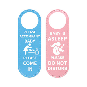Baby Room Door Sign Blue Pink Oval PU Leather Please Accompany Baby Please Do Not Disturb Children's Rooms New Baby Modern - Product Image 1