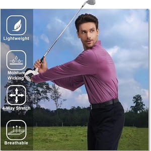 Chemise à manches longues pour homme, taille XL, coupe classique, respirante, sportive, décontractée, col classique, séchage rapide, tissu tricoté, spandex/polyester, rayures fines - Product Image 3