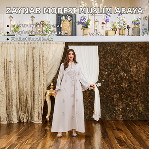 Zaynab Women's Modest Muslim <b>Eid</b> Abaya <b>Dress</b> Custom Made <b>Long</b> Sleeve Kimono Floral Pattern Breathable Polyester Arabic Design - Product Image 2