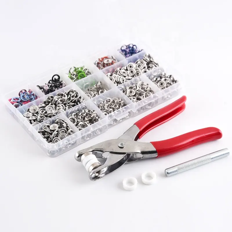 200 ensembles de 10 couleurs de boutons pour enfants couleur creuse 9.5mm anneau en laiton bouton-pression pince de fermeture à pression boîte à outils de presse