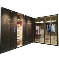 Armoire moderne à vêtements personnalisée armoire de placard conception de garde-robe de chambre porte en verre armoire en bois meubles de chambre à coucher