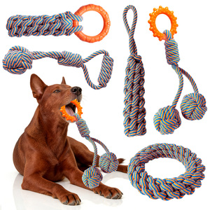 El Yapımı Kırılmaz Pamuk Halat ve TPR Köpek Çiğneme Oyuncakları Seti, Orta ve Büyük Irklar İçin Agresif Çiğneyiciler İçin Köpek Halat Oyuncakları - Product Image 1