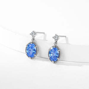 ต่างหูจี้รูปไข่ประดับเพทายสีน้ำเงินเงินแท้ S925 รุ่นปรับแต่งได้จากทองแดง - ของขวัญวันครบรอบสำหรับผู้หญิง - Product Image 6