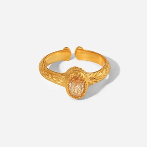 High Quality Jewelry Gold Plated Open <b>Ring</b> <b>Adjustable</b> <b>Size</b> Stainless Steel Natural Stone Women <b>Rings</b> - Product Image 2