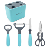 Accessoires de cuisine en acier inoxydable, 4 pièces, outils de cuisine, couteau à éplucher, éplucheur, ciseaux avec support de rangement