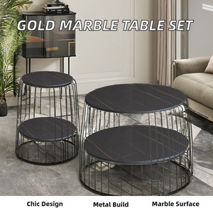 Mesa de centro moderna minimalista con superficie de mármol, mesa de centro multifuncional para sala de estar, estilo nórdico. - Product Image 2