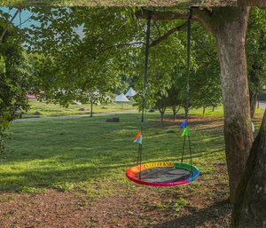 Columpio Redondo Tipo Saucer con Tela Impermeable y Asiento Colgante para Patio Trasero, Parque Infantil y Juegos al Aire Libre - Product Image 6