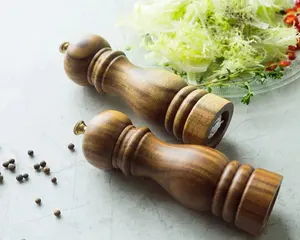 Refillable Adjustable Coarseness Wooden Acacia Pepper Grinder Salt Mill With Ceramic Grinding Mechanism 1 Pack