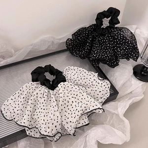 French Ruffle Mesh Polka Dot Large Scrunchies Double Layer Balletcore <b>Ribbon</b> Hair Ties for Women Ponytail Holder - Product Image 2