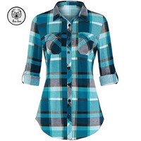 Damen 3/4-Ärmel Blumen-Tunika-Bluse Kariert Lässig Satin Seide Chiffon Popeline Leinen Oberteile Büro Formell Siebdruck