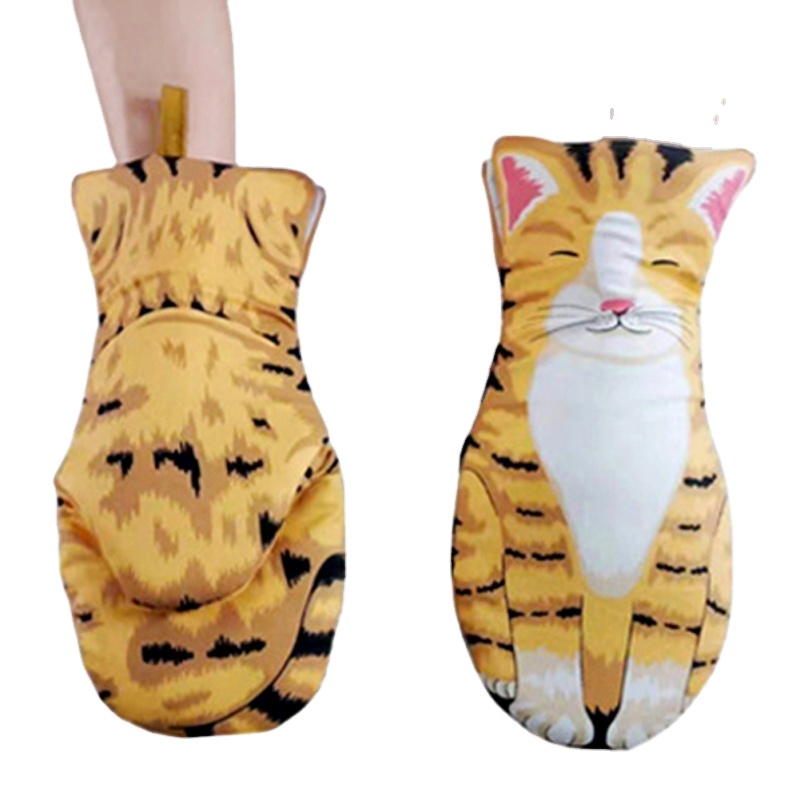 Мультяшные лапки, Длинные Хлопковые варежки для выпечки, термостойкие Нескользящие кухонные рукавицы для микроволновой печи