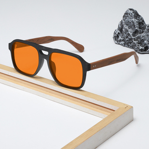 แว่นตาอะซิเตทคุณภาพสูง OEM ODM ป้องกันแสงสีฟ้า 100% กรอบเต็ม เลนส์สีแดงส้ม แฟชั่นย้อนยุคสำหรับทุกเพศ - Product Image 2