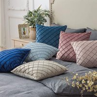 Housse de coussin en velours uni de style nordique, brodée à carreaux, coussin de canapé de luxe pour la décoration de la maison
