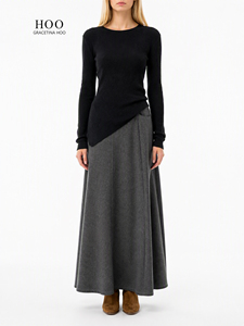 Pull en <span class=keywords><strong>laine</strong></span> texturé à col asymétrique de style coréen pour femme, couleur unie, style décontracté, automne - Product Image 2