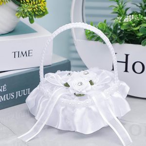 Panier de fleurs pour enfant, décorations de mariage avec panier, strass, satin et dentelle - Product Image 4