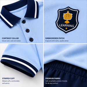 ชุดนักเรียนอนุบาล เสื้อโปโลเด็ก ผ้าฝ้าย 60% โพลีเอสเตอร์ 40% กางเกงขาสั้น กระโปรงจีบ ชุดไปโรงเรียน รับทำโลโก้ตามสั่ง รับผลิตแบบ OEM ODM ขายส่ง - Product Image 3