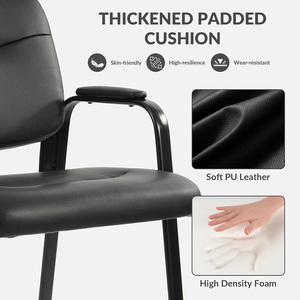 Chaises de bureau personnalisées pour usine, ensemble de 4 chaises d'accueil et de salle d'attente avec accoudoirs fixes rembourrés en cuir - Product Image 4