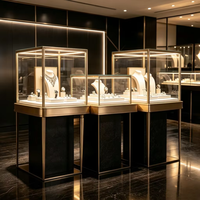 Support de présentation de bijoux en MDF et verre trempé de luxe avec éclairage LED, finition personnalisable pour les magasins de bijoux haut de gamme