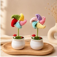 Petit moulin à vent en crochet fait main, plante en pot blanche, décoration de bureau, ornement de maison, fleur tricotée, cadeau artisanal