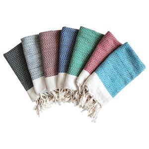 Serviette de cuisine en coton à motif géométrique rectangulaire avec pompons pour la cuisine - Product Image 3