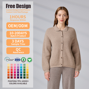 Fabricant de tricots, pull personnalisé pour femme, pull à col polo, cardigan tricoté pour femme - Product Image 2