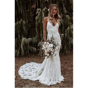 Halter Neck Mermaid Lace Wedding Dress Ivory White Backless Slim Fit Natural Waistline Travel Photography Gown - Product Image 3