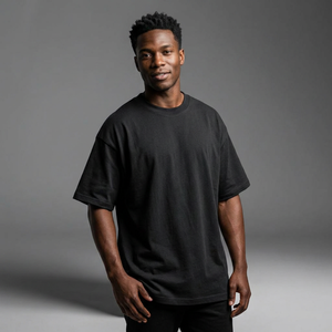 Men's Oversized Black Cotton T-<b>Shirt</b> Short Sleeve O-Neck Casual Solid Color Jersey Knit Plain Dyed Fit - Product Image 1